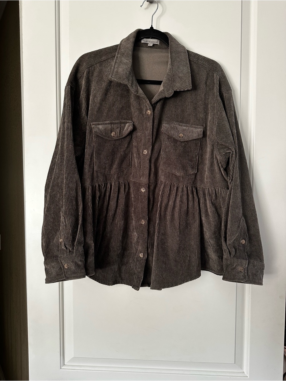 Peplum Corduroy Shirt Jacket - Brown